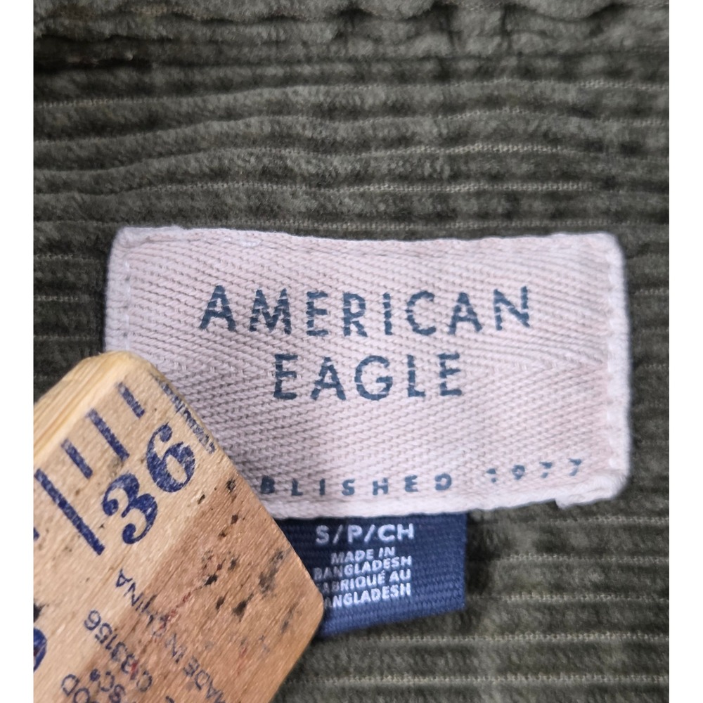 American Eagle Mens Small Corduroy Button Down Shirt Olive Green Long Sleeve - Picture 2 of 7